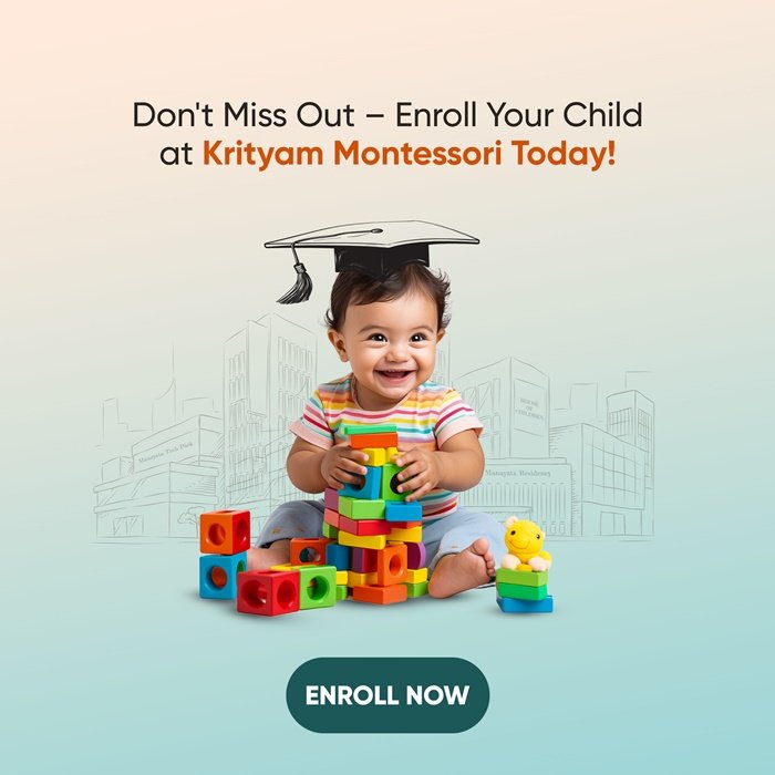 Montessori learning materials used by students at Krityam Montessori, Manyata Tech Park.