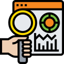 Magnifying glass over a data report showing graphs and charts for analysis