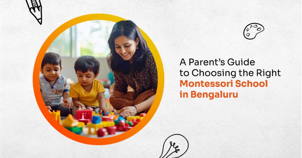 Child exploring Montessori materials at Krityam Preschool, Manyata Tech Park.